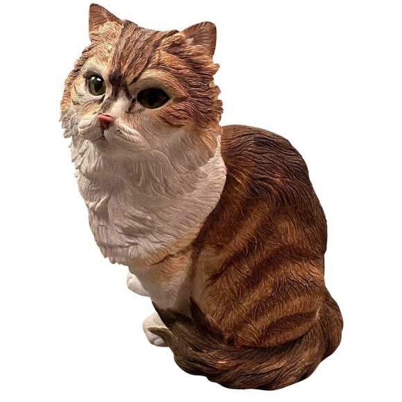 Country Artist Persian Cat Sitting Figurine Ceramic Realistic Tabby CatHand Pain - Picture 3 of 14